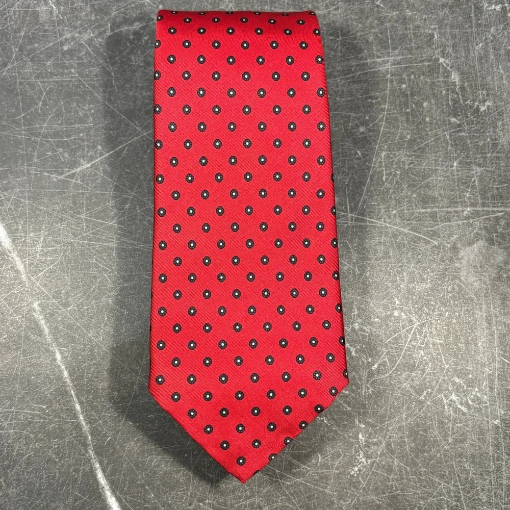 Mens Tie | Brooks Brothers Silk Tie | Vintage | Red Black Medallion Geometric